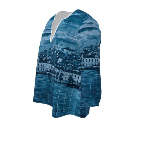 Lisbon Mosaic Mural Women's V-neck 3/4 Sleeve Top - Small - Picture 5 of 11